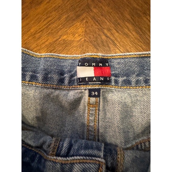 Tommy Jeans Carpenter Denim Shorts Mens 34 Blue Distressed Paint Splatter |J1 - Picture 3 of 6